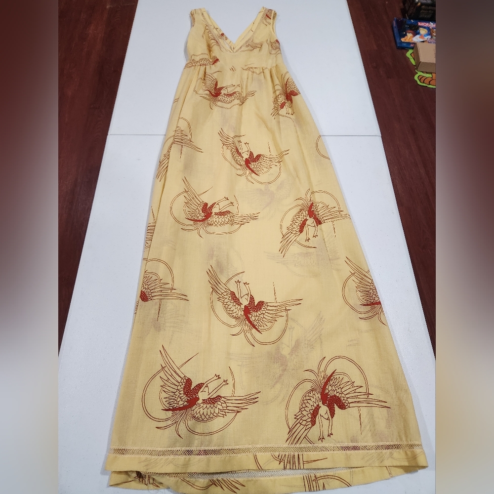 70s Margit Brandt Yellow Kimono Red Pattern Nightgown Formfit Rogers Chemises - Picture 6 of 12